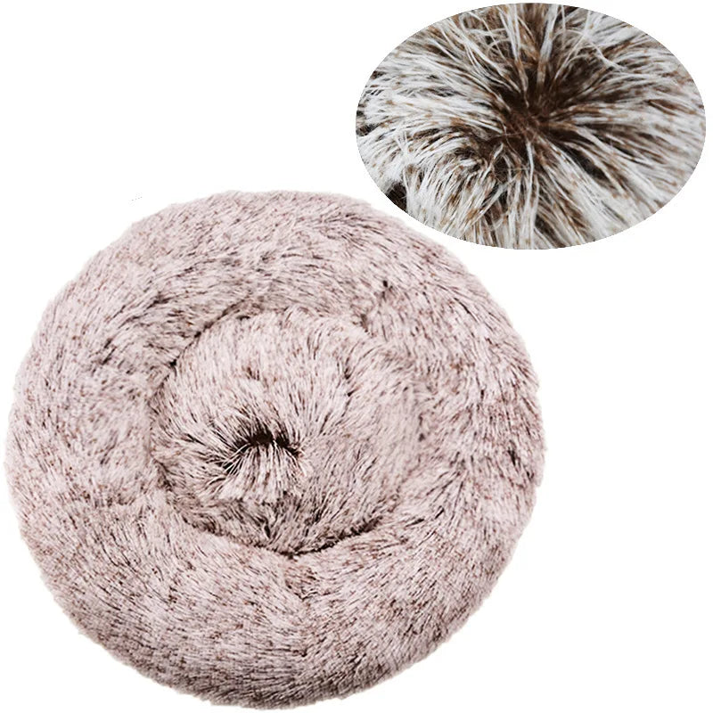 Round Plush Pet Bed – Soft Warm Dog & Cat Bed for Winter