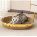 Oval Cat Scratching Board with Catnip - Corrugated Cardboard Scratcher & Bed