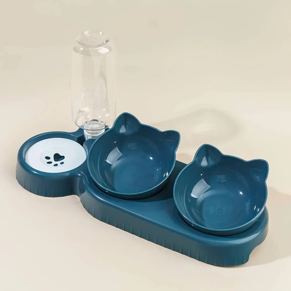 3-in-1 Pet Bowl Set – Tilted Cat & Dog Food Bowl with Water Feeder