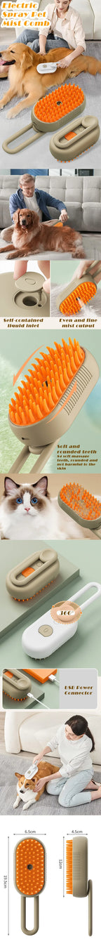 3-in-1 Steam Brush for Pets - Hair Removal, Spray & Massage Grooming Comb