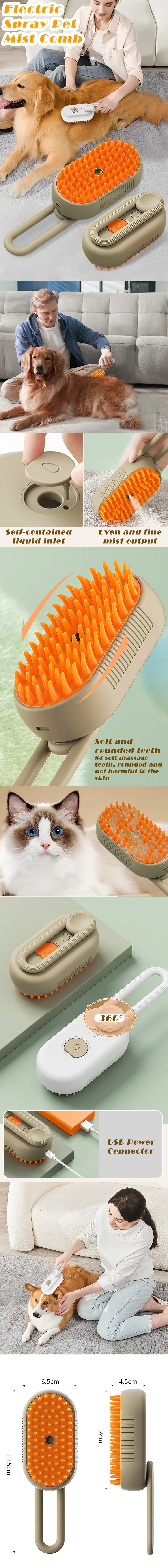 3-in-1 Steam Brush for Pets - Hair Removal, Spray & Massage Grooming Comb