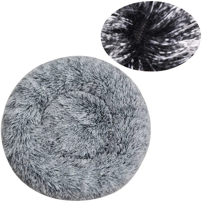 Round Plush Pet Bed – Warm Washable Dog & Cat Sofa
