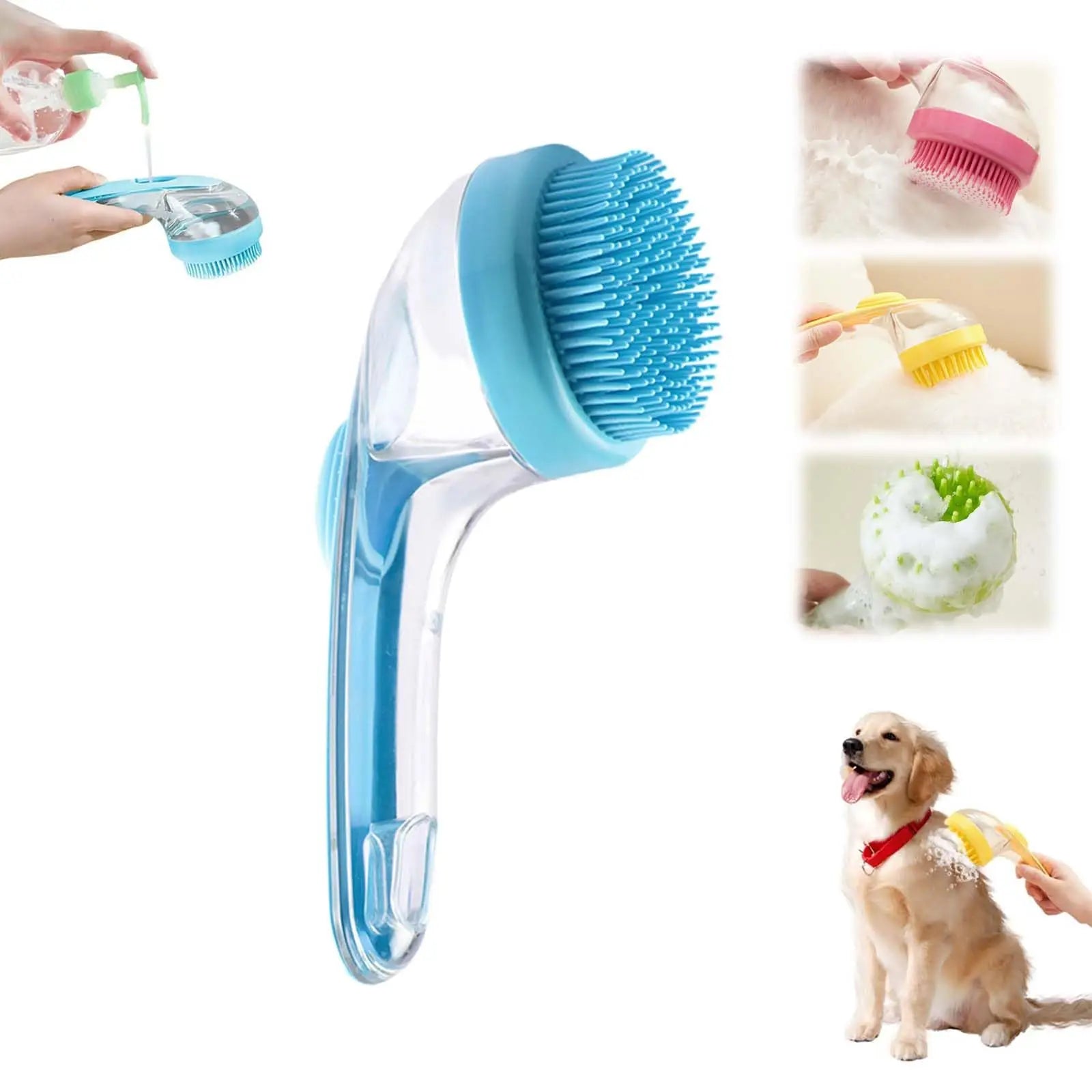 Dog Bath Brush with Shampoo Dispenser - 2-in-1 Grooming & Washing Tool