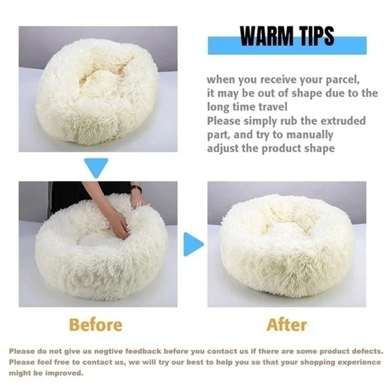 Round Plush Pet Bed – Warm Washable Dog & Cat Sofa