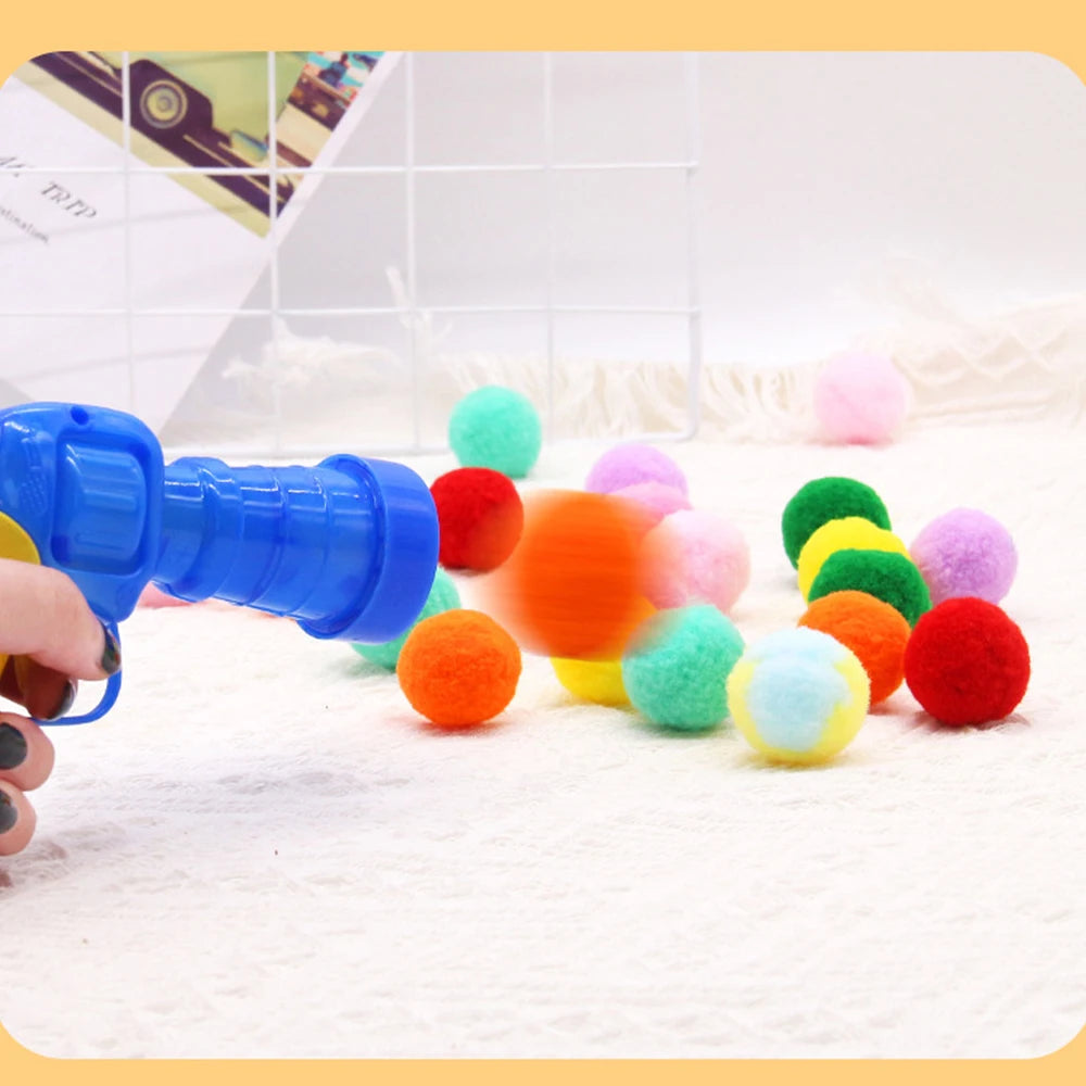 Cat Ball Launcher Toy - 10-100 Plush Balls with Shooting Gun
