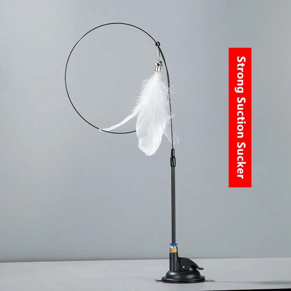 Cat Teaser Wand Toy – Bell & Replaceable Feather Interactive Stick