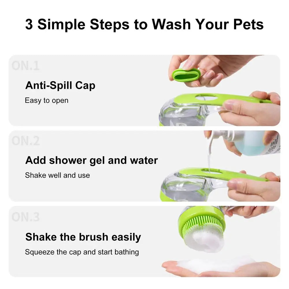 Pet Shampoo Bath Brush with Soap Dispenser – Soft Silicone Grooming Tool