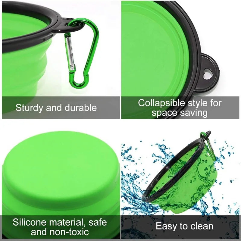 Collapsible Silicone Pet Bowl - 2-in-1 Food & Water Container with Carabiner