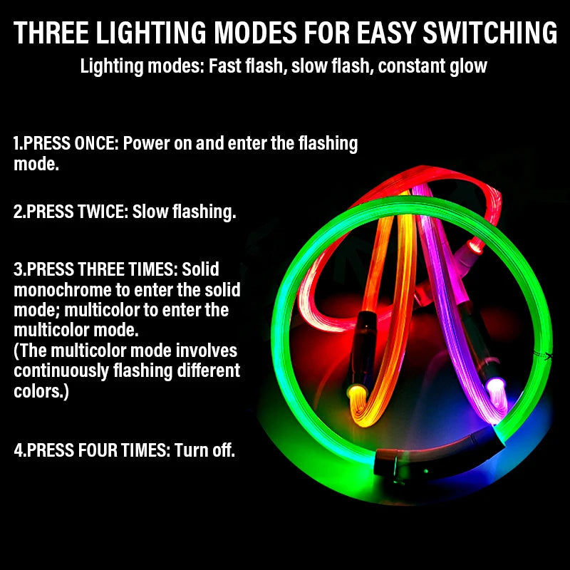 USB Rechargeable LED Dog Collar - 3 Mode Glow Collar for Night Safety