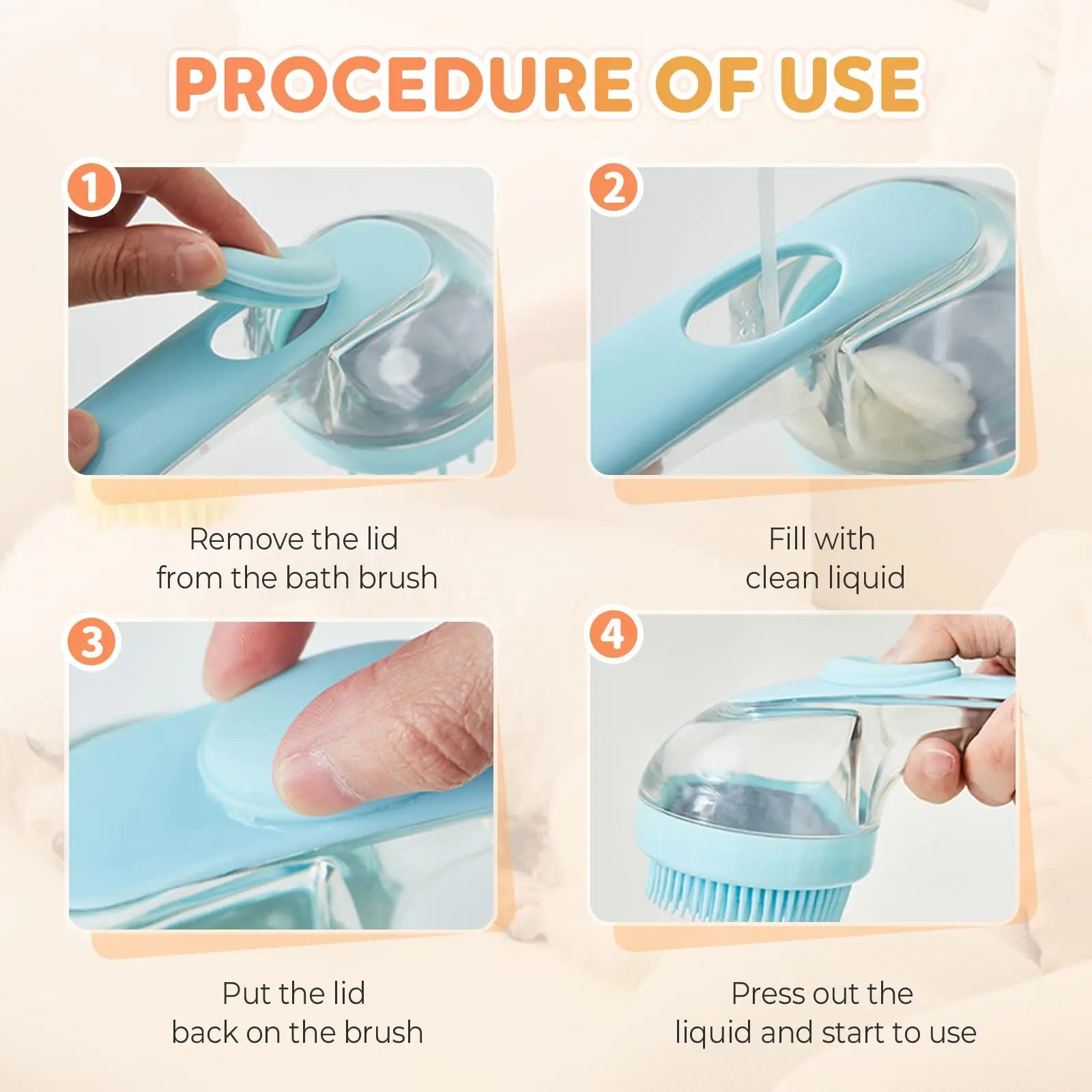 Dog Bath Brush with Shampoo Dispenser - 2-in-1 Grooming & Washing Tool