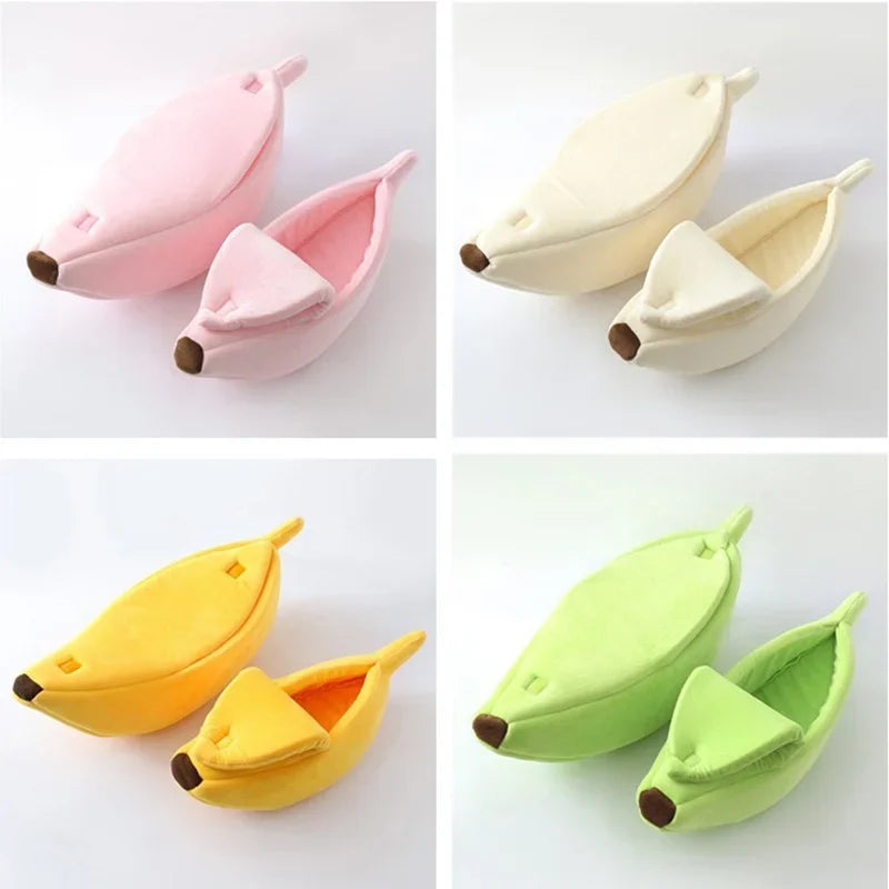 Banana Cat Bed - Cute Fruit-Shaped Pet Bed with Thick Cushion