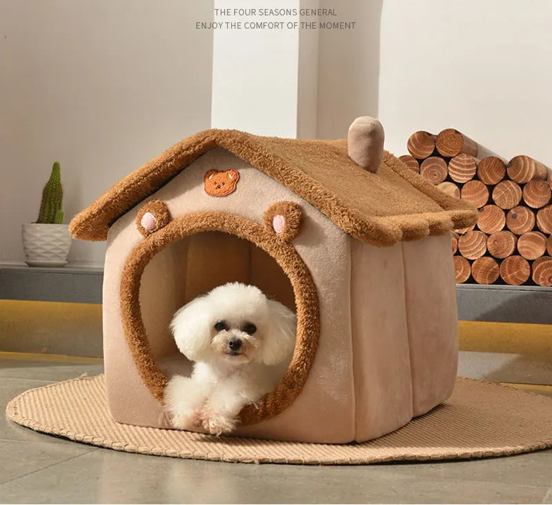 Foldable Dog & Cat House Bed – Warm Pet Nest for Small & Medium Pets