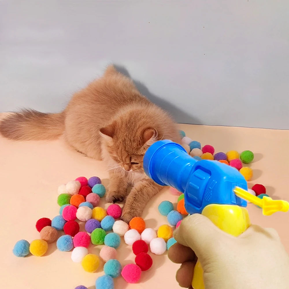 Cat Ball Launcher Toy - 10-100 Plush Balls with Shooting Gun