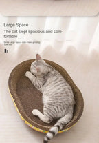 Oval Cat Scratching Board with Catnip - Corrugated Cardboard Scratcher & Bed