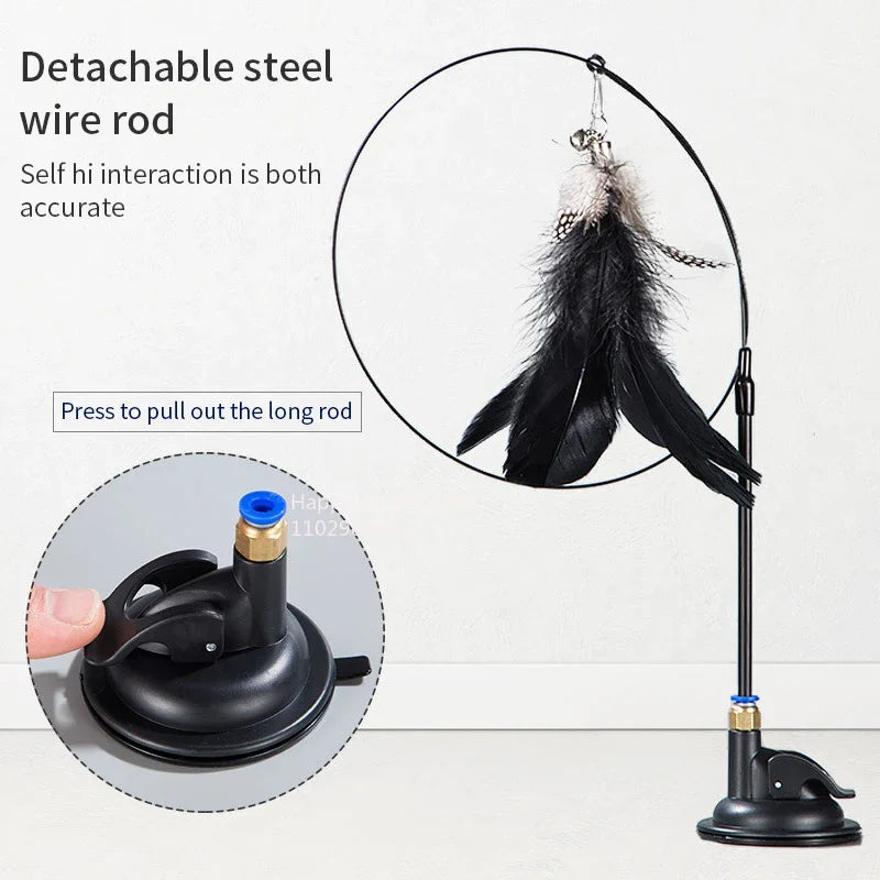 Cat Teaser Wand Toy – Bell & Replaceable Feather Interactive Stick