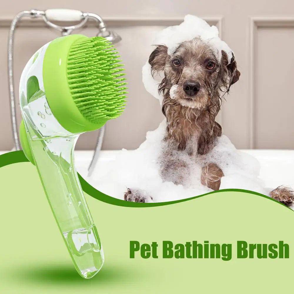 Pet Shampoo Bath Brush with Soap Dispenser – Soft Silicone Grooming Tool