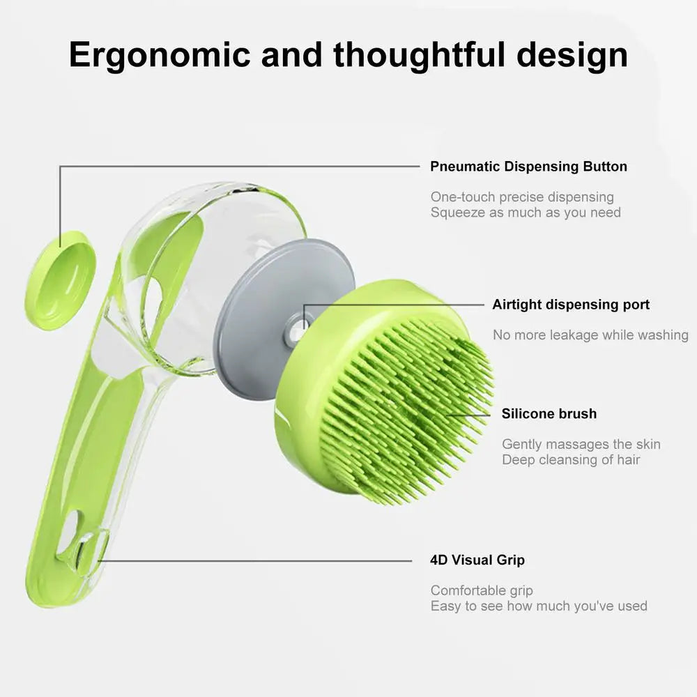 Pet Shampoo Bath Brush with Soap Dispenser – Soft Silicone Grooming Tool