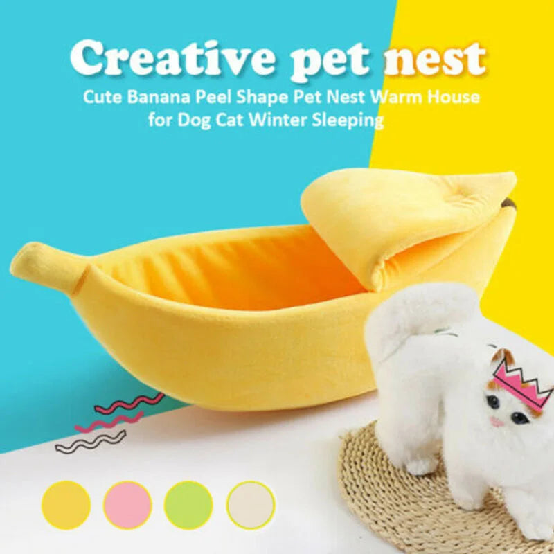 Banana Cat Bed - Cute Fruit-Shaped Pet Bed with Thick Cushion