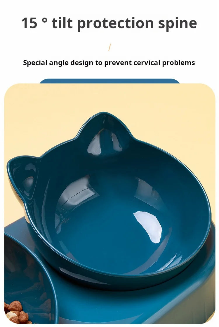 3-in-1 Pet Bowl Set – Tilted Cat & Dog Food Bowl with Water Feeder