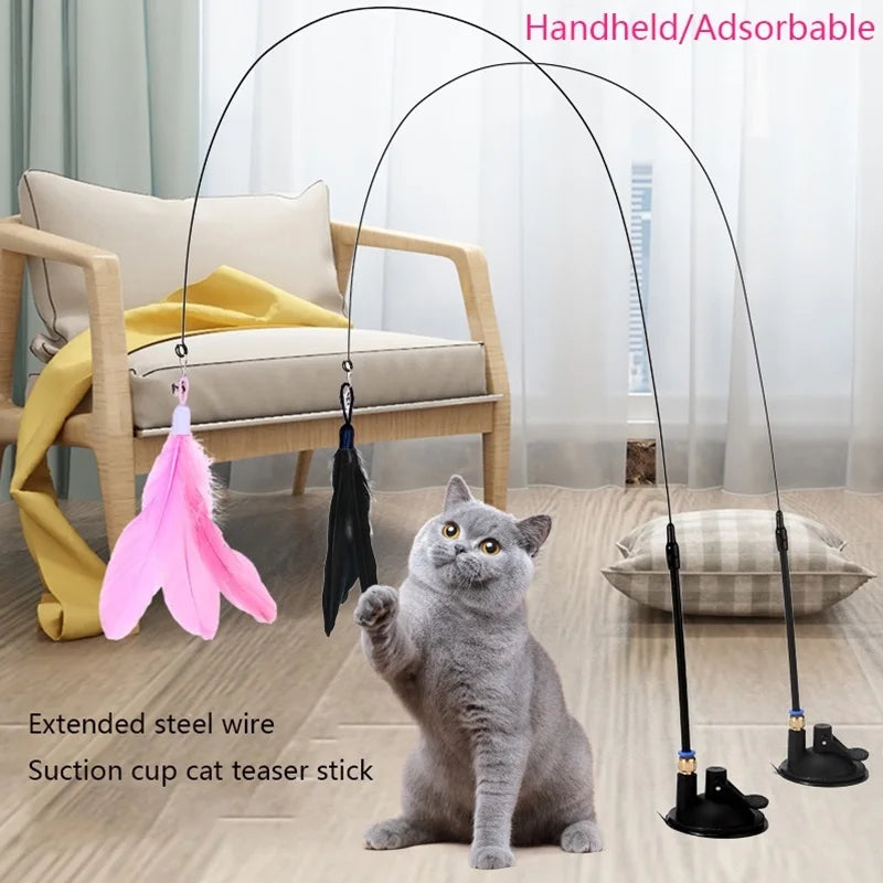 Cat Teaser Wand Toy – Bell & Replaceable Feather Interactive Stick