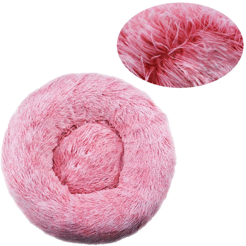 Round Plush Pet Bed – Warm Washable Dog & Cat Sofa
