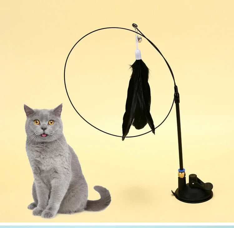 Cat Teaser Wand Toy – Bell & Replaceable Feather Interactive Stick