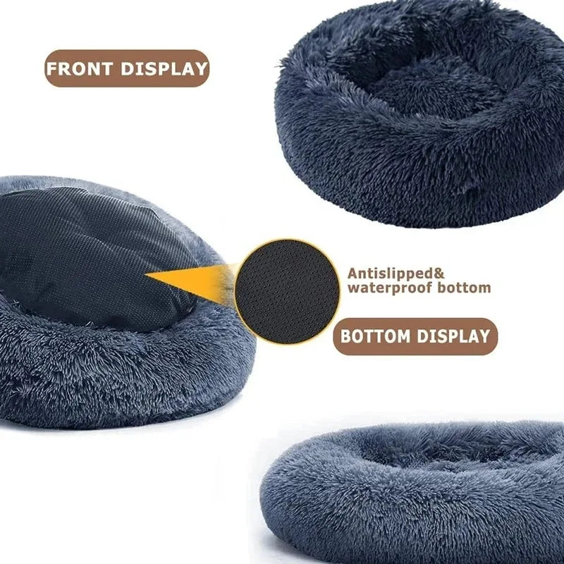 Round Plush Pet Bed – Warm Washable Dog & Cat Sofa