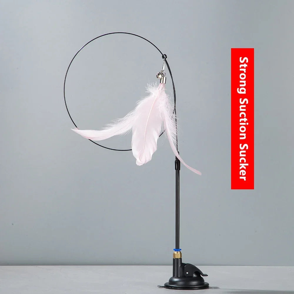 Cat Teaser Wand Toy – Bell & Replaceable Feather Interactive Stick