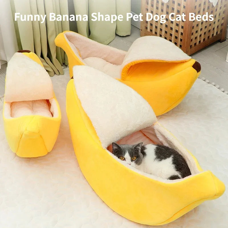 Banana Cat Bed - Cute Fruit-Shaped Pet Bed with Thick Cushion