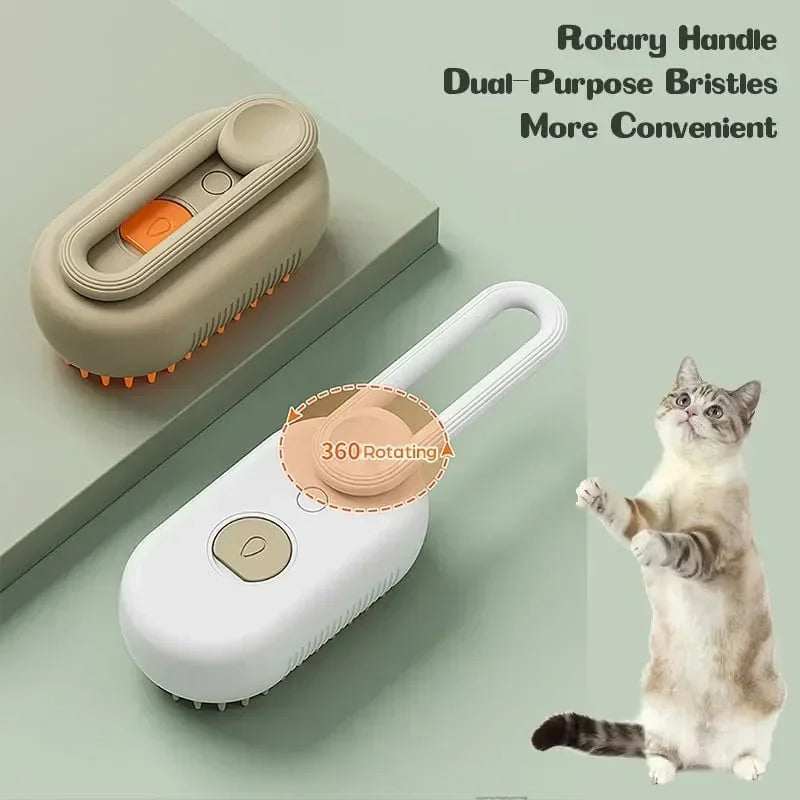 3-in-1 Steamy Pet Brush – Electric Dog & Cat Grooming Comb with Spray