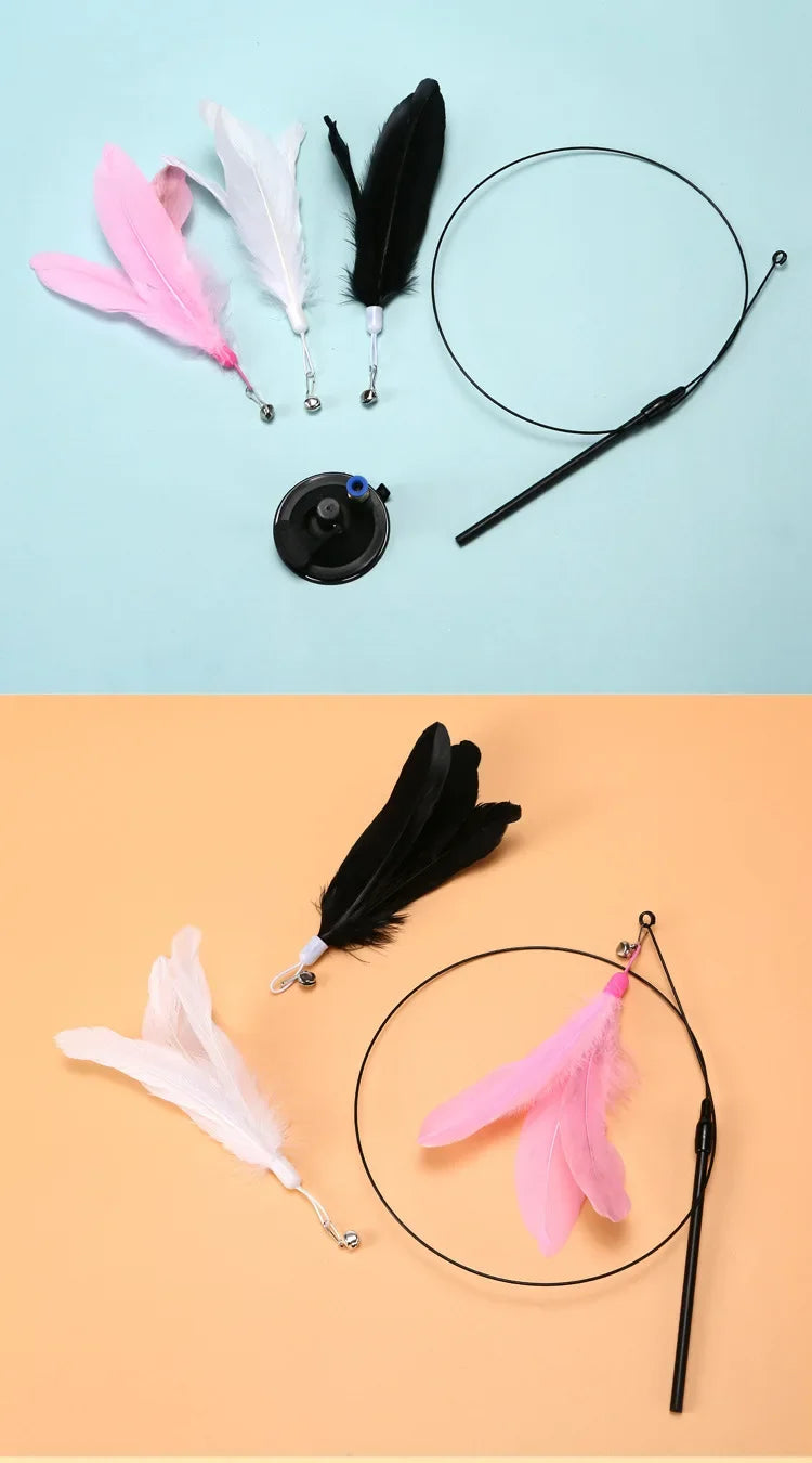 Cat Teaser Wand Toy – Bell & Replaceable Feather Interactive Stick