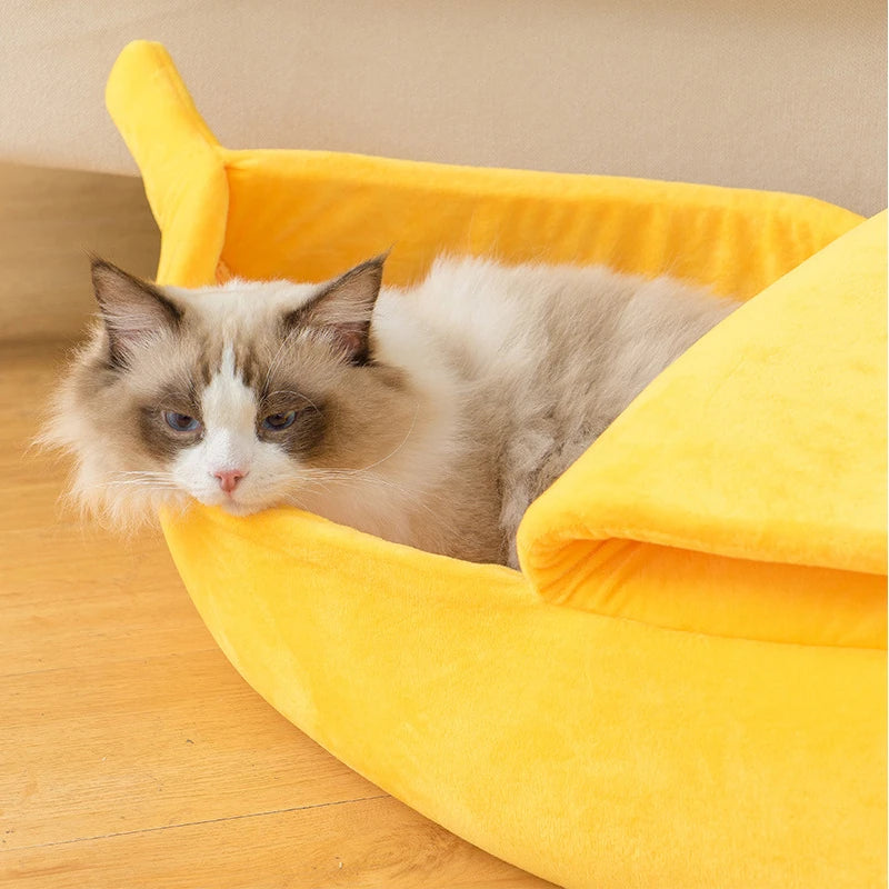 Banana Cat Bed - Cute Fruit-Shaped Pet Bed with Thick Cushion