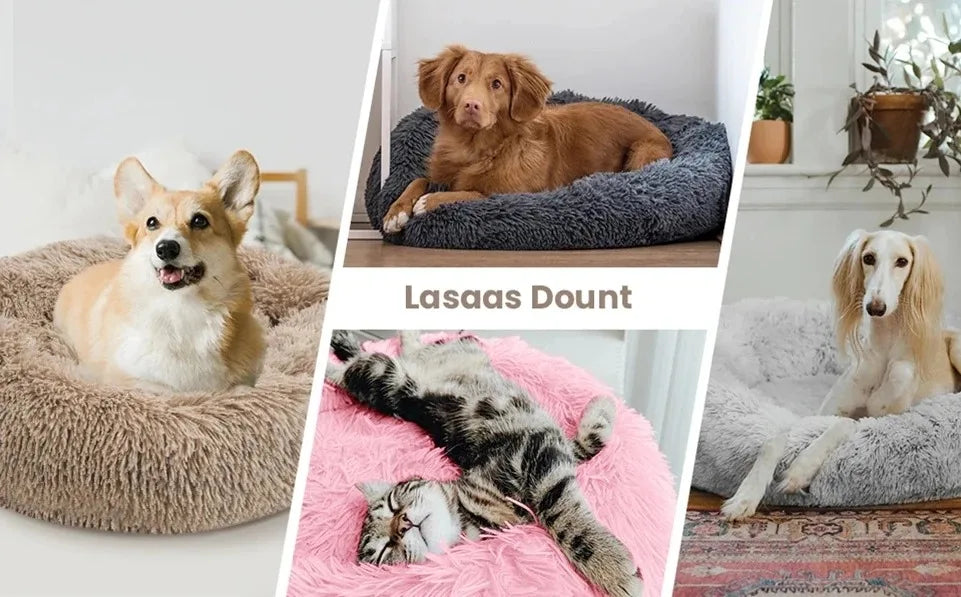 Round Plush Pet Bed – Warm Washable Dog & Cat Sofa