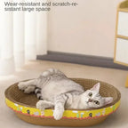 Oval Cat Scratching Board with Catnip - Corrugated Cardboard Scratcher & Bed