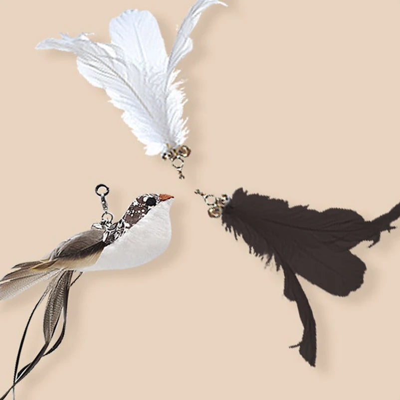 Interactive Cat Feather Toy - Suction Cup Mounted with Replaceable Feathers