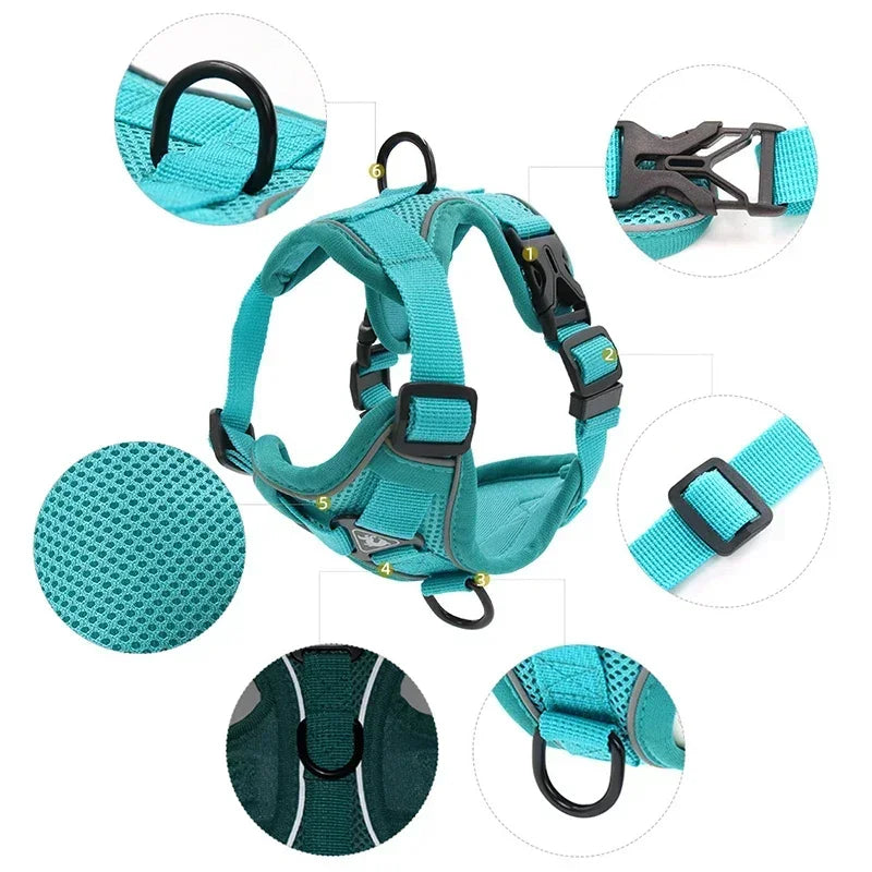 No-Pull Dog & Cat Harness Set – Adjustable Reflective Vest with Leash