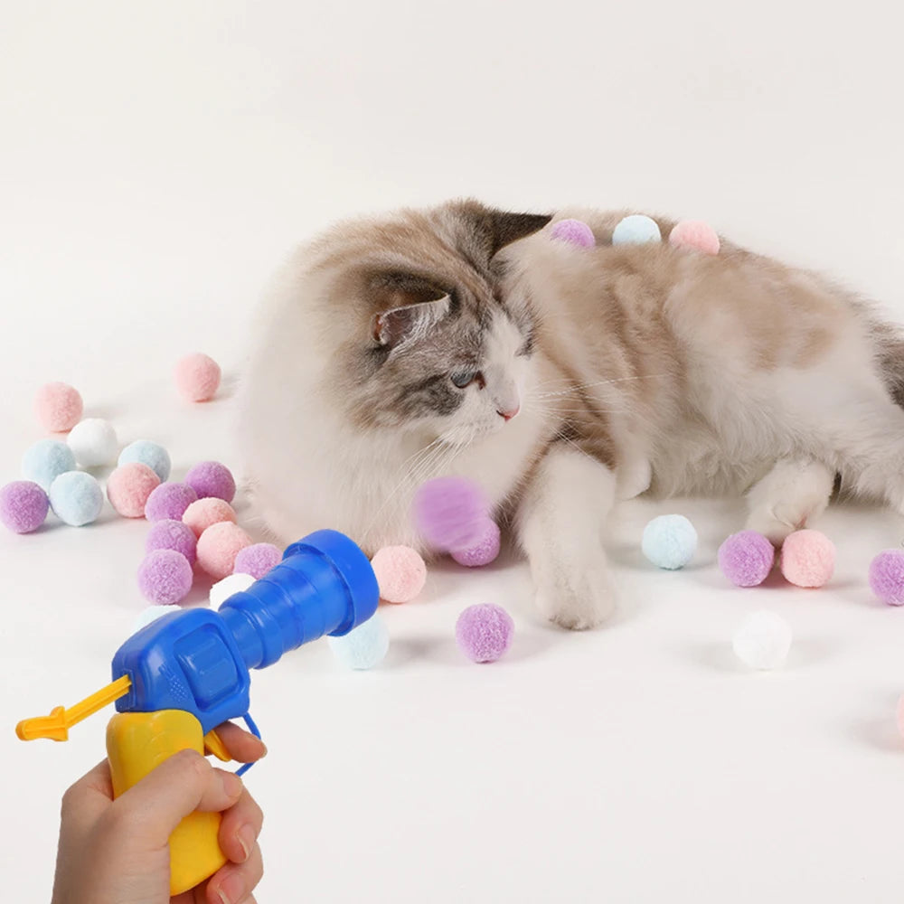 Cat Ball Launcher Toy - 10-100 Plush Balls with Shooting Gun