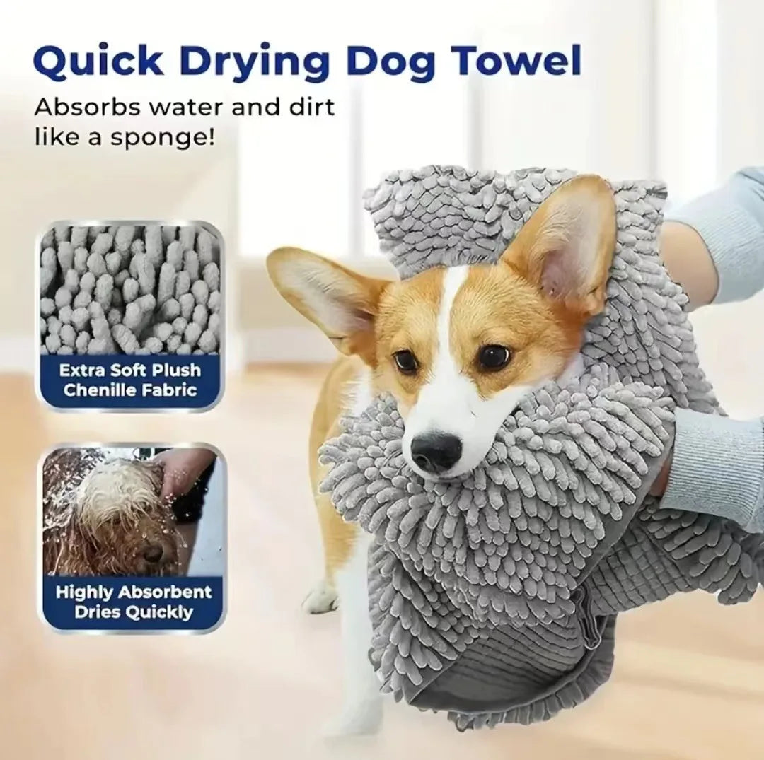 Super Absorbent Pet Bath Towel - Quick-Dry Chenille Dog & Cat Drying Towel