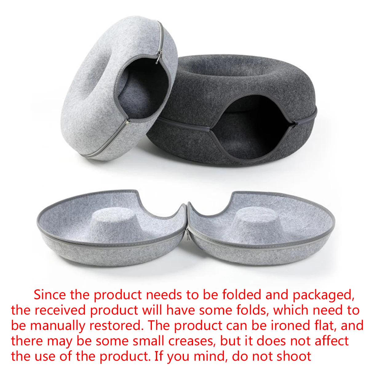 Felt Donut Cat Bed – 2-in-1 Hideaway & Tunnel for Cats