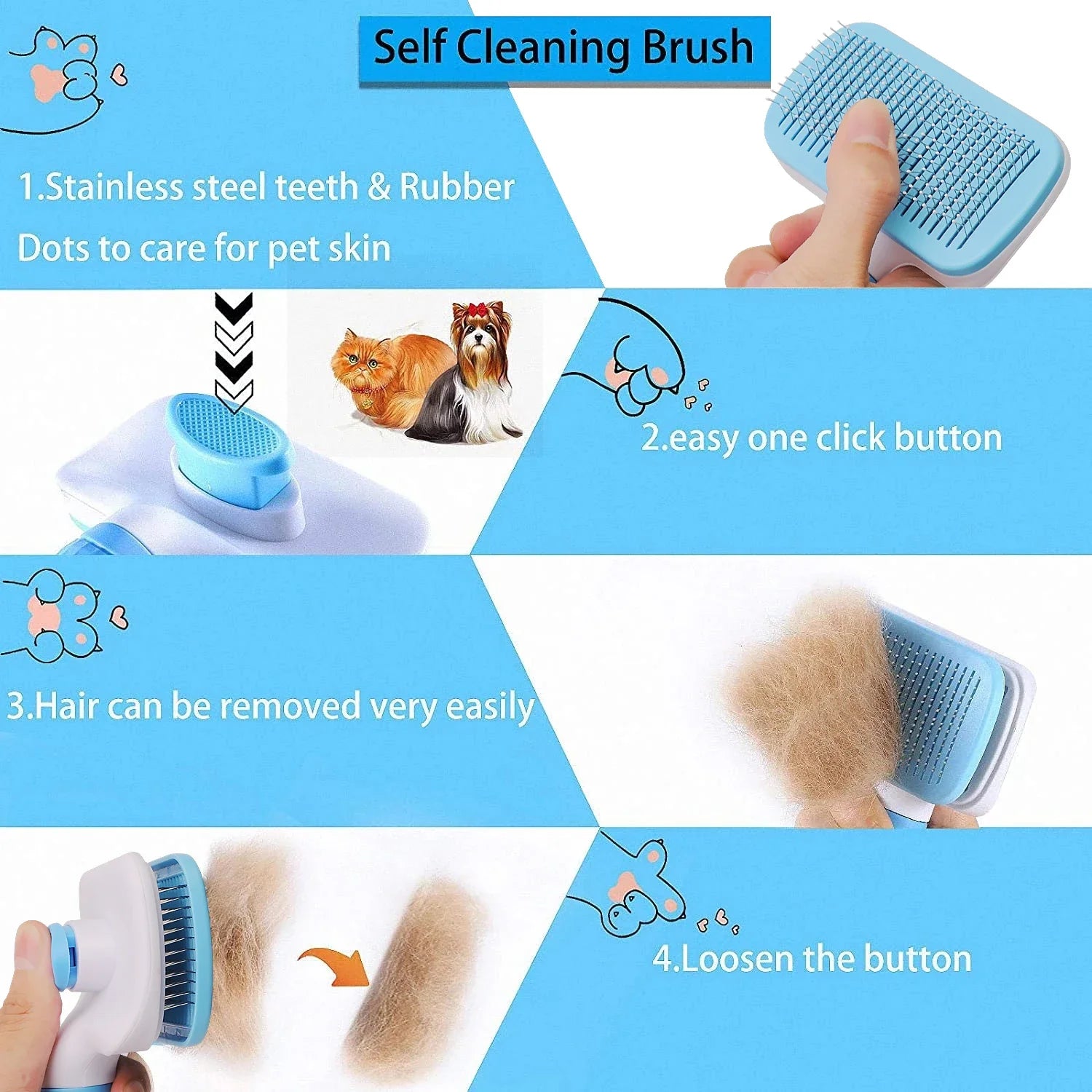 Pet Grooming Brush – Dog & Cat Hair Remover Comb for Long Hair