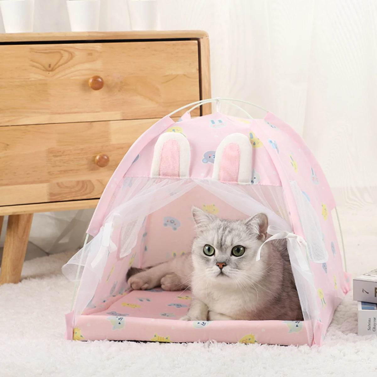 Clamshell Cat Tent Bed - Winter Warm Pet Sofa with Cushion