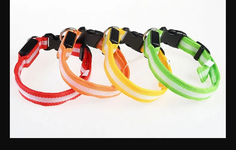 LED Dog Collar – Luminous Nylon Night Safety Collar for Pets