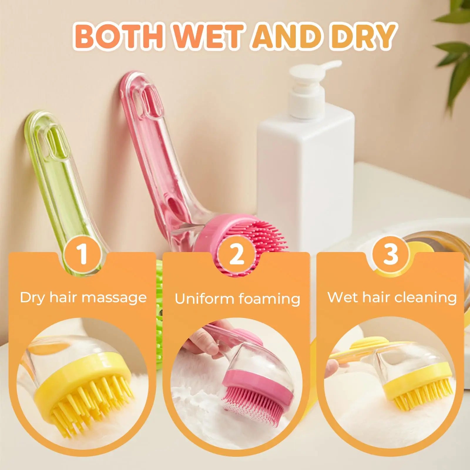 Dog Bath Brush with Shampoo Dispenser - 2-in-1 Grooming & Washing Tool