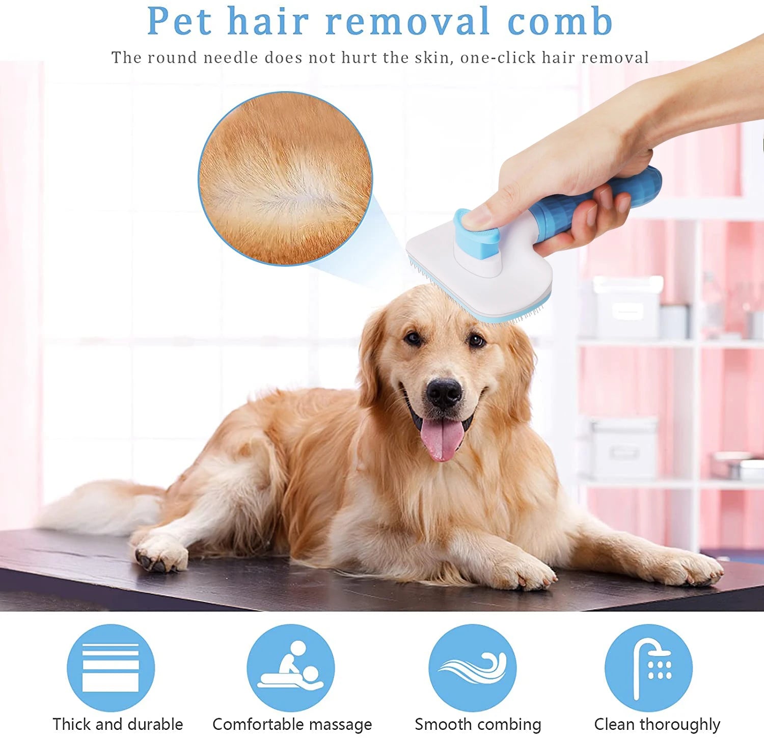 Pet Grooming Brush – Dog & Cat Hair Remover Comb for Long Hair