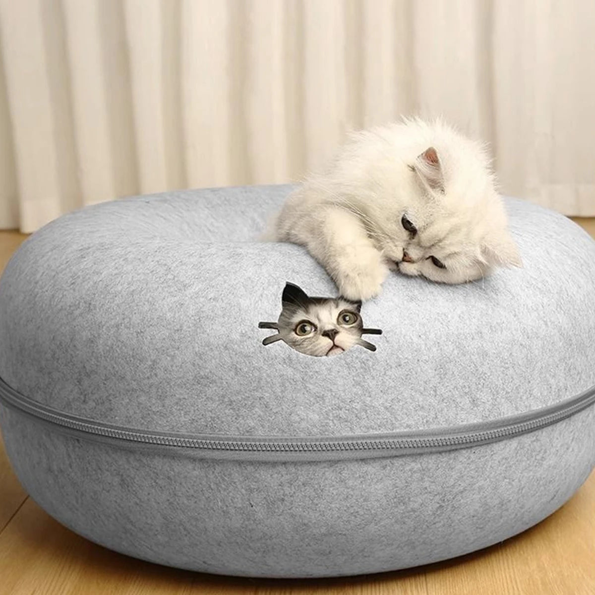 Felt Donut Cat Bed – 2-in-1 Hideaway & Tunnel for Cats