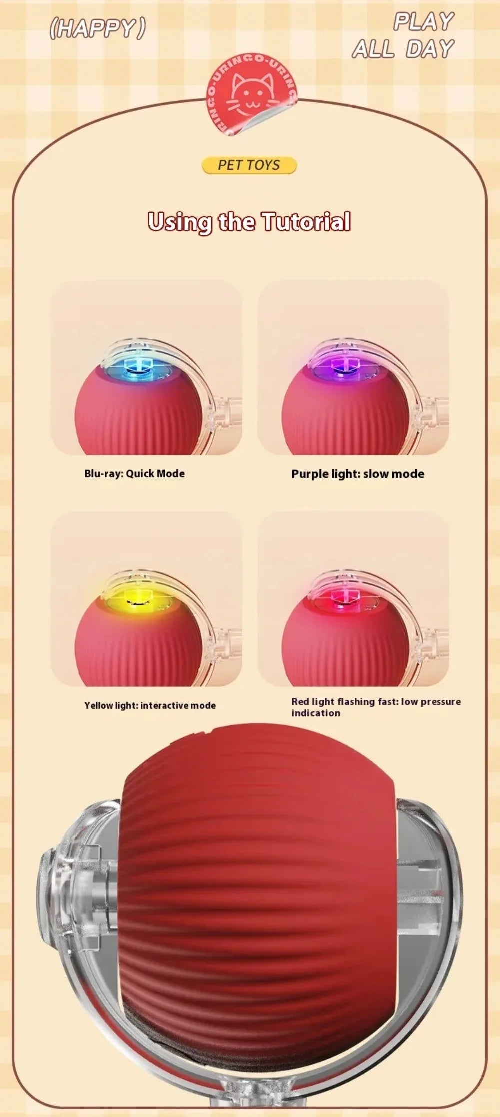 Automatic Cat Ball Toy – Smart Rolling Ball with Faux Tail