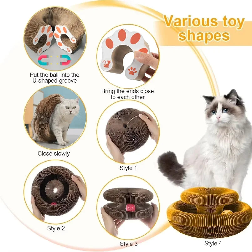 Foldable Cat Scratcher Bed - Curved Cardboard Scratcher & Lounge