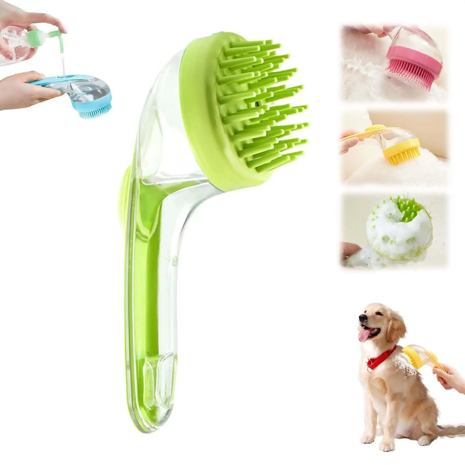 Dog Bath Brush with Shampoo Dispenser - 2-in-1 Grooming & Washing Tool