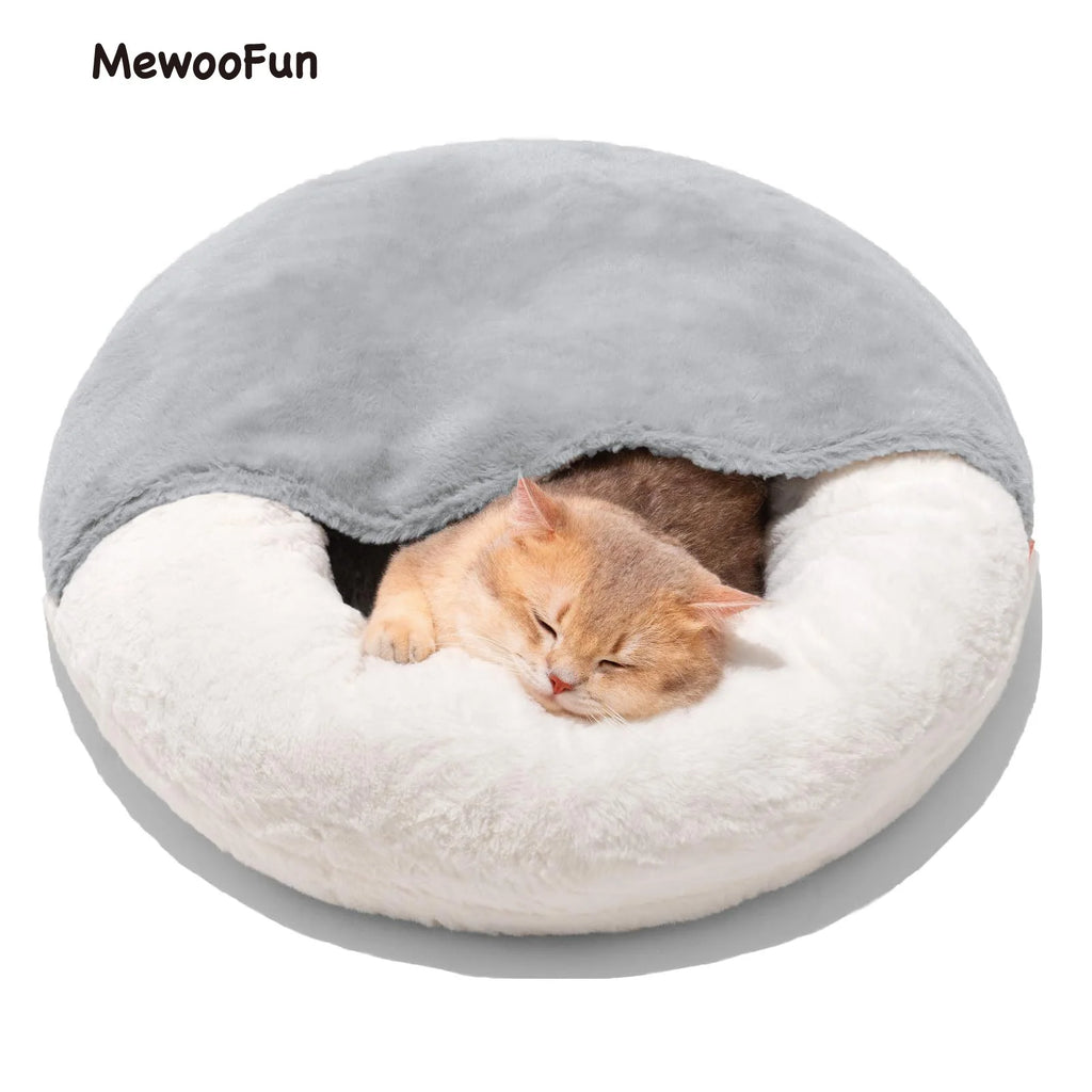 Enclosed Cat Cave Bed - Hooded Donut Design with Non-Slip Base