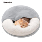 Enclosed Cat Cave Bed - Hooded Donut Design with Non-Slip Base